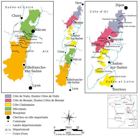 appellations van bourgogne kaart